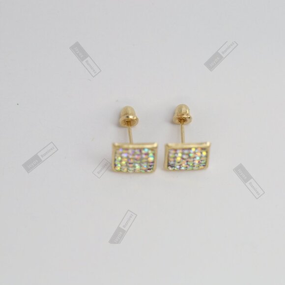 8mm Square Shimmering Stud Earrings in Solid 14K Gold • Modern & Versatile Desig - Picture 4 of 8